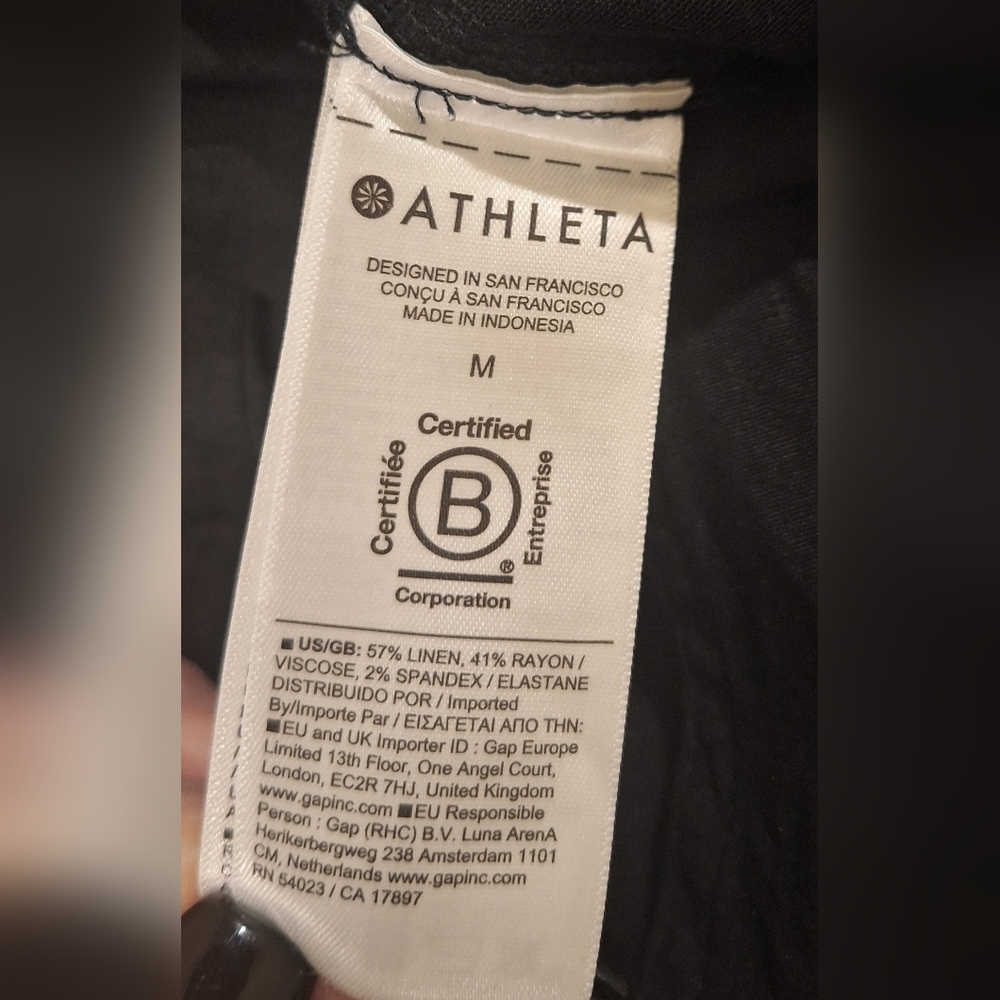 Athleta Linen Blend Stretch Wide Leg Pull On Pants High Rise Black Size Medium - Picture 2 of 16
